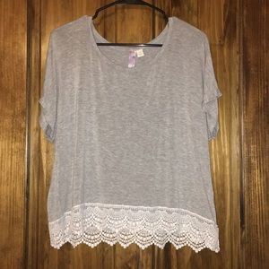 Grey, Lace, T-Shirt